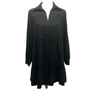 Zara Black Swiss Dot Tiered Swing Button Front Mini Dress